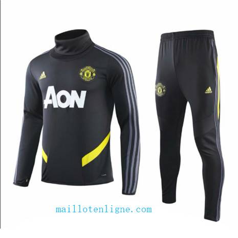 Ensemble foot Manchester United Enfant Survetement Noir/Jaune Col haut 2019/2020