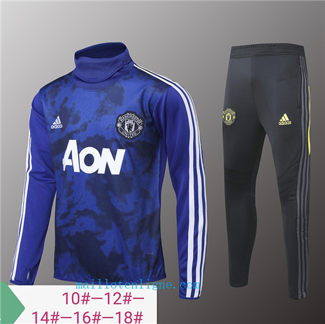 Ensemble foot Manchester United Enfant Survetement Bleu/Noir Col haut 2019/2020