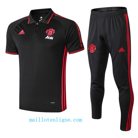 Maillot de foot Ensemble foot Manchester United Training POLO Noir/Rouge bande 2019/2020