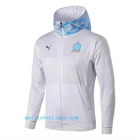 Veste foot Marseille 2019/2020 Blanc/Bleu à Capuche