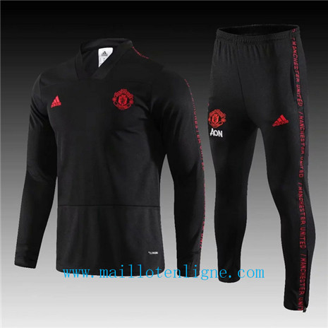 Ensemble foot Manchester United Survetement Noir 2019 2020 Col V