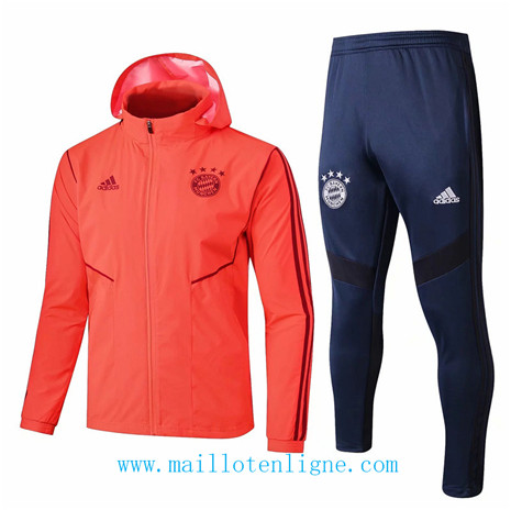 D011 Survetement de foot Bayern Munich Coupe vent Orange/Bleu Marine à Capuche 2019 2020