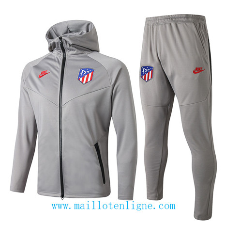 D015 Survetement de foot Atletico de Madrid Gris à Capuche 2019 2020