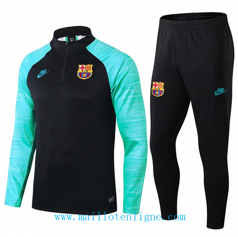 D024 Survetement de foot Barcelone Noir/Bleu Vert sweat zippé 2019 2020