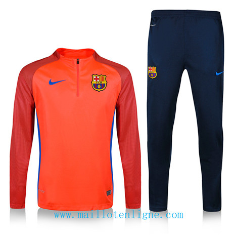 D027 Survetement de foot Barcelone Orange/Bleu Marine sweat zippé 2019 2020