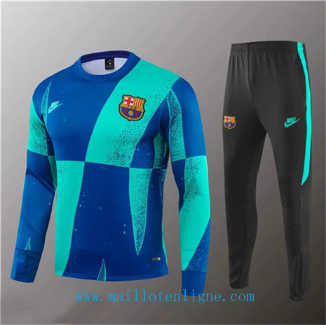 D028 Survetement de foot Barcelone Bleu/Noir Col Rond 2019 2020