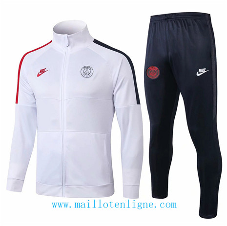 D042 Survetement de foot Paris Saint-Germain Veste Blanc/Noir 2019 2020