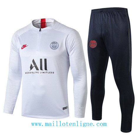 D045 Survetement de foot Paris Saint-Germain Blanc/Noir sweat zippé 2019 2020