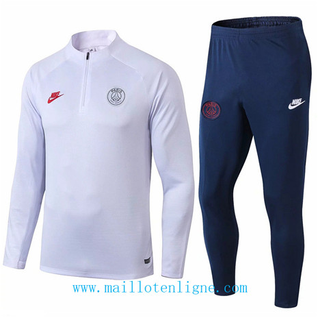 D046 Survetement de foot Paris Saint-Germain Blanc/Bleu Marine sweat zippé 2019 2020