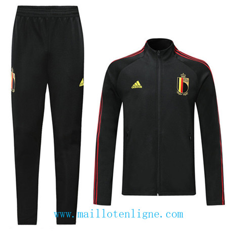 D054 Survetement de foot Belgique Veste Noir/Rouge bande 2019 2020