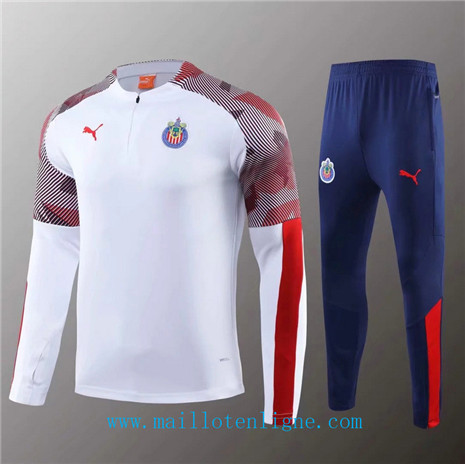 D056 Survetement de foot Chicago Blanc/Bleu sweat zippé 2019 2020