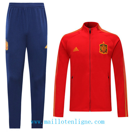 D058 Survetement de foot Espagne Veste Rouge/Bleu 2019 2020