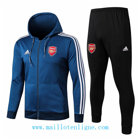 D065 Survetement de foot Arsenal Veste Bleu/Noir à Capuche 2019 2020