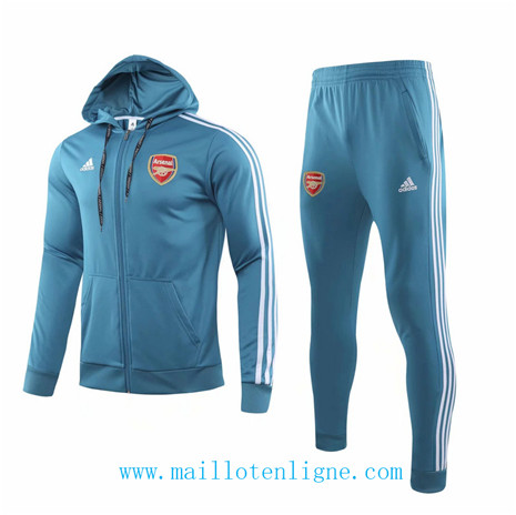 D066 Survetement de foot Arsenal Veste Bleu Clair/Blanc bande à Capuche 2019 2020