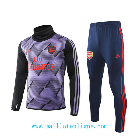 D071 Survetement de foot Arsenal Violet Noir/Bleu Marine Col Rond 2019 2020