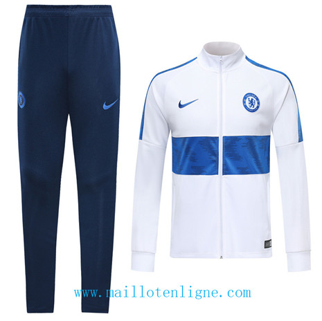 D074 Survetement de foot Chelsea Veste Blanc/Bleu Marine 2019 2020