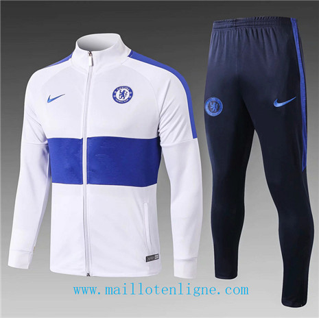 D075 Survetement de foot Chelsea Veste Blanc/Bleu Marine 2019 2020