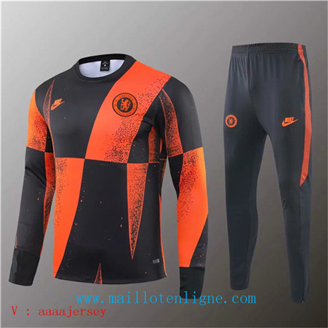 D083 Survetement de foot Chelsea Noir Orange Jaune bande 2019 2020