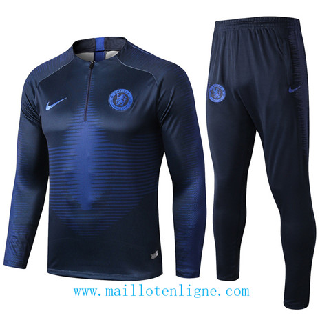 D084 Survetement de foot Chelsea Bleu Marine sweat zippé 2019 2020