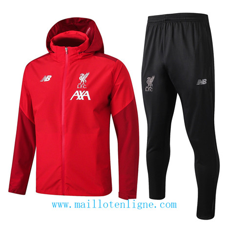 D090 Survetement de foot Liverpool Coupe vent Rouge/Noir à Capuche 2019 2020