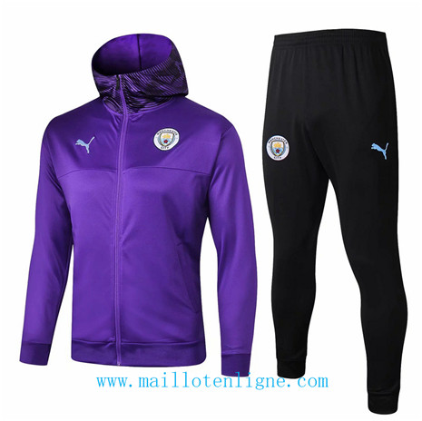 D095 Survetement de foot Manchester City Veste Violet Noir à Capuche 2019 2020