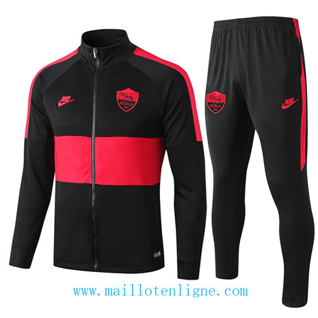 D101 Survetement de foot AS Roma Veste Noir/Rouge bande 2019 2020