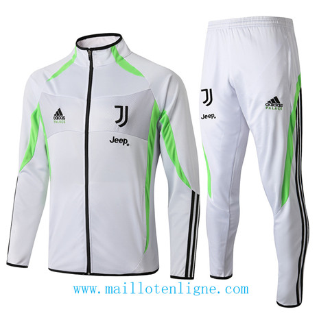 D108 Survetement de foot Juventus Veste Blanc/Vert bande 2019 2020