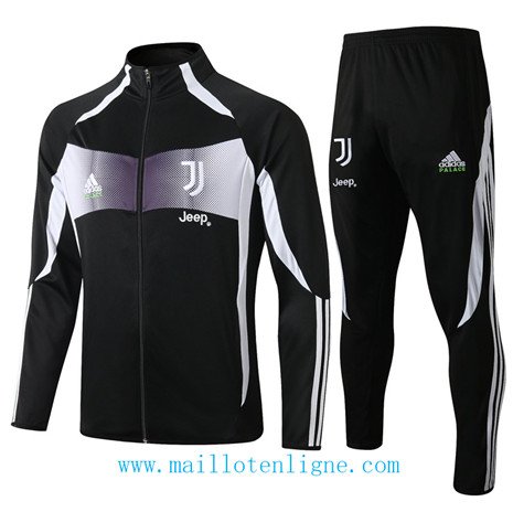 D109 Survetement de foot Juventus Veste Noir/Blanc bande 2019 2020