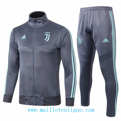 D110 Survetement de foot Juventus Veste Gris foncé/Vert bande 2019 2020