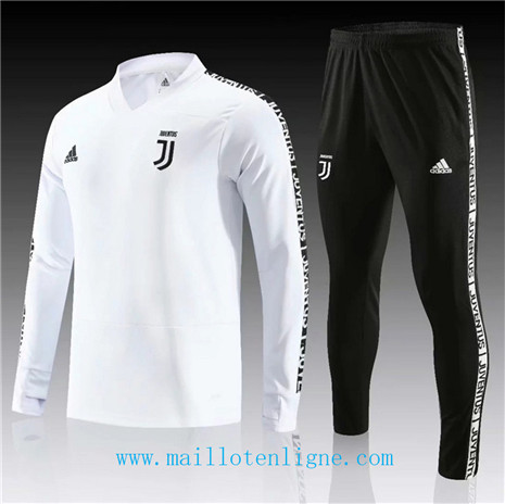 D115 Survetement de foot Juventus Blanc/Noir Col V 2019 2020