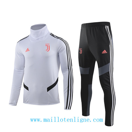 D116 Survetement de foot Juventus Blanc/Noir Col Rond 2019 2020