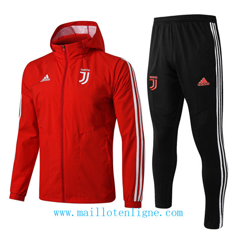 D125 Survetement de foot Juventus Coupe vent Rouge/Noir à Capuche 2019 2020