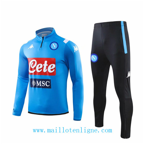 D128 Survetement de foot Naples Bleu/Noir Col Rond sweat zippé 2019 2020