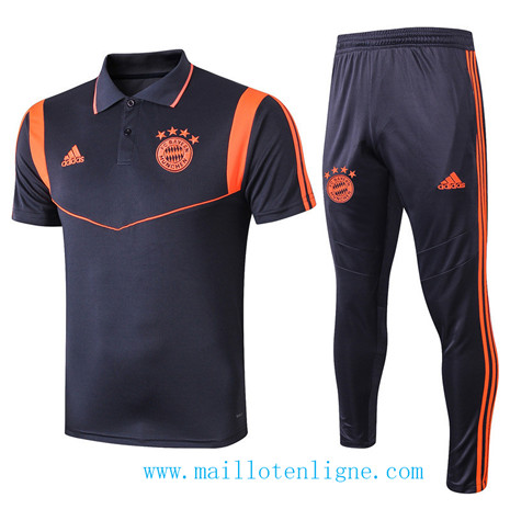 D133 Training de foot Bayern Munich POLO Entrainement Bleu Marine/Orange Jaune bande 2019 2020