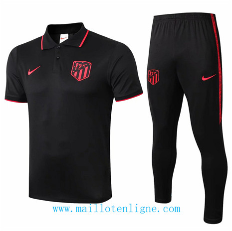 D135 Training de foot Atletico de Madrid POLO Entrainement Noir/Rouge bande 2019 2020