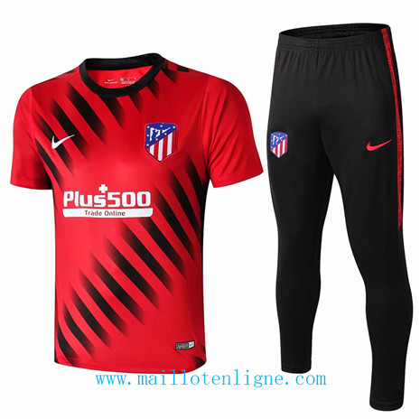 D137 Training de foot Atletico de Madrid Entrainement Rouge/Noir Col Rond 2019 2020