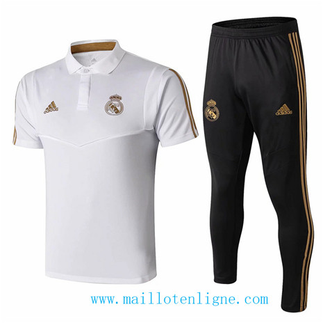 D142 Training de foot Real Madrid POLO Entrainement Blanc/Noir 2019 2020