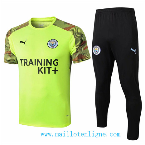 D179 Training de foot Manchester City Entrainement Vert/Noir Col Rond 2019 2020