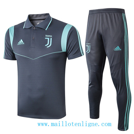 D193 Training de foot Juventus POLO Entrainement Bleu Marine/Vert bande 2019 2020