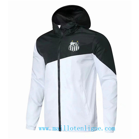 D200 Vestes foot Santos Laguna Coupe vent Blanc/Noir à Capuche 2019 2020