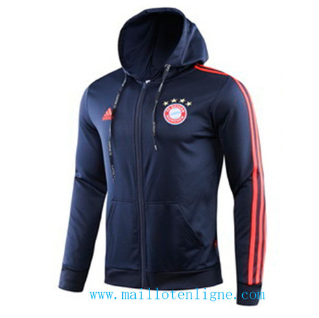 D203 Vestes foot Bayern Munich Bleu Marine/Rouge bande à Capuche 2019 2020