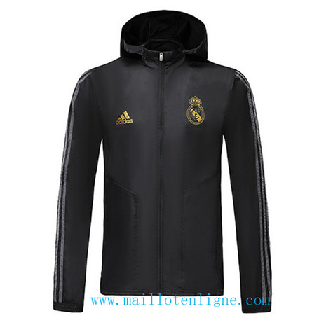 D217 Vestes foot Real Madrid Coupe vent Noir à Capuche 2019 2020