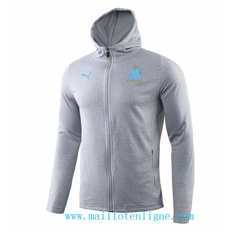 D222 Vestes foot Marseille Gris Blanc à Capuche 2019 2020