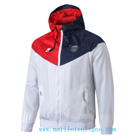 D229 Vestes foot Paris Saint-Germain Coupe vent Blanc/Rouge/Bleu à Capuche 2019 2020