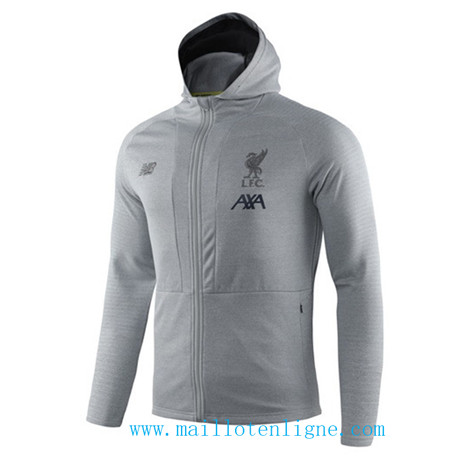 D252 Vestes foot Liverpool Gris Blanc à Capuche 2019 2020