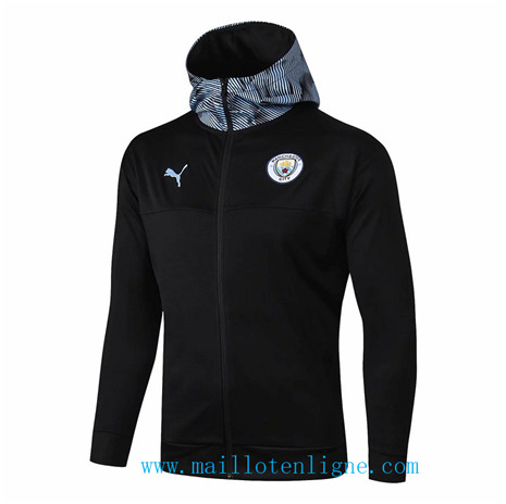 D255 Vestes foot Manchester City Noir/Bleu à Capuche 2019 2020