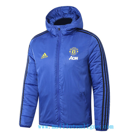 D263 Vestes foot Manchester United Doudoune Bleu à Capuche 2019 2020