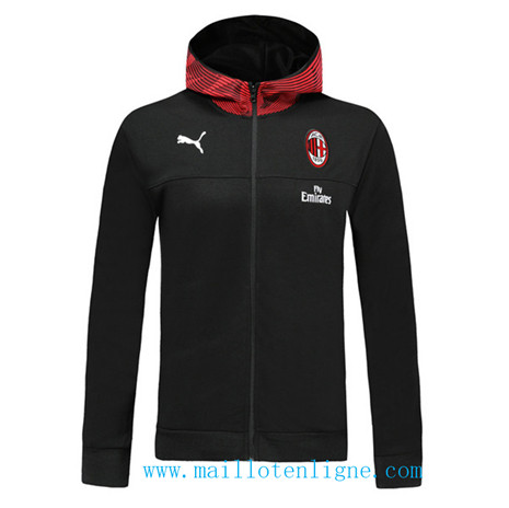 D265 Vestes foot AC Milan Noir/Rouge à Capuche 2019 2020