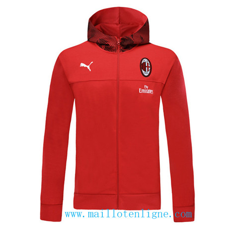 D266 Vestes foot AC Milan Rouge à Capuche 2019 2020