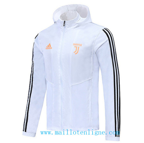 D279 Vestes foot Juventus Coupe vent Blanc/Noir à Capuche 2019 2020